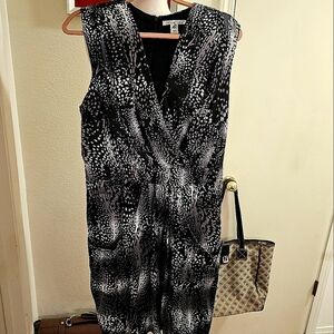 Kenneth Cole NY 100% Silk Print Faux Wrap Pocket Dress Women Size L